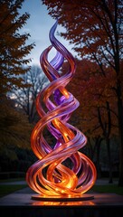 Explore artistic glass sculpture in outdoor park with vibrant colors and design form