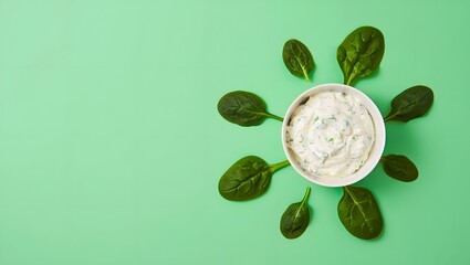 Spinach dip recipe healthy appetizer spinach leaves with dip healthy food concept