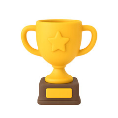 3D golden trophy icon with star symbol on brown base representing achievement award isolated on transparent background