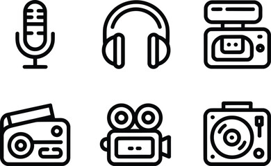 Fototapeta premium Collection of vintage audio and video equipment icons