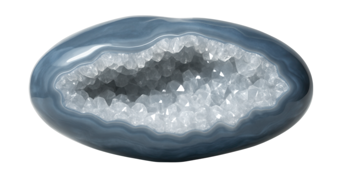 Chalcedony geode showing a smooth, waxy surface and an inner crystal lining