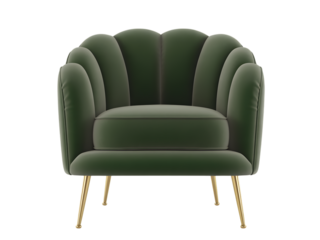 Elegant Green Velvet Armchair Luxury Furniture Design isolated on transparent background