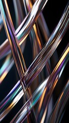Abstract metallic chrome cables background futuristic design with light reflections