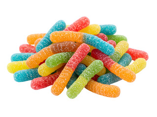 colorful gummy worms piled isolated on transparent background Generative Ai.
