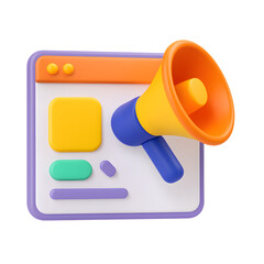 3D megaphone icon on digital web interface panel representing online announcement or marketing isolated on transparent background