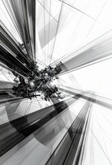 Abstract grayscale image Intersecting lines and geometric shapes create a complex dynamic composition