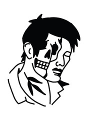 Man with half-skull face, symbolizing duality or hidden nature