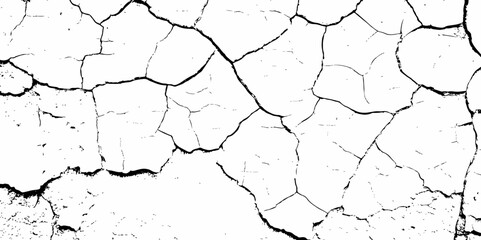 high contrast image featuring a white surface  with black cracks,  creating an abstract and distressed background look	 with textured regions concentrated towards the bottom.