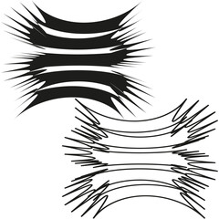 Volatile jagged crescents. Explosive energy arcs. Dual contour Vector. Serrated impact illusion.