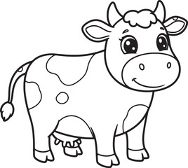 Fototapeta premium Adorable cartoon cow illustration for coloring pages or farm animal educational resources