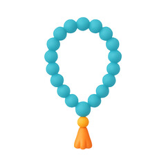 3D turquoise prayer bead icon with orange tassel for meditation or spiritual use isolated on transparent background