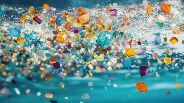 microplastics in the water environmental pollution concept animation