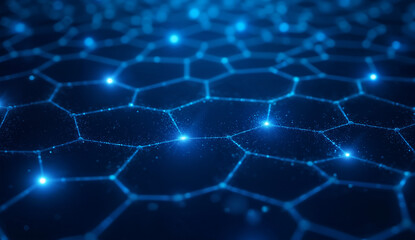 Obraz premium Hexagonal Grid with Blue Illumination and Connective Nodes