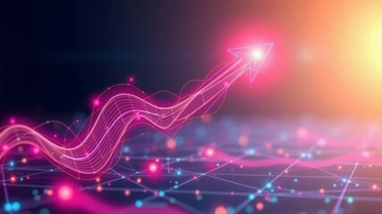 A glowing pink abstract line graph with an arrow points upwards, symbolizing growth and success - Powered by Adobe
