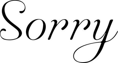 Minimalistic vector illustration of the word "Sorry" written in elegant calligraphy. Clean and emotional design.