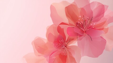 Fototapeta premium Beautiful soft pink flowers blossom against a gentle pastel background. This image embodies tranquility and grace. Perfect for designs that celebrate nature and beauty. AI