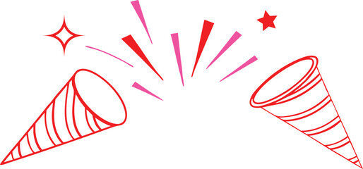 Obraz premium Two party poppers exploding with colorful confetti and streamers isolated on transparent background