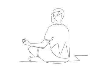 Man who does yoga for relaxation. Mental health retreats concept one-line drawing