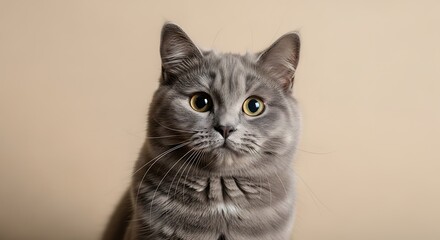 Obraz premium Gray cat with expressive yellow eyes