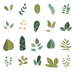 Plant leaf inspired shape set in scandinavian style featuring natural botanical elements for organic decoration and for your illustration and creative designs projects