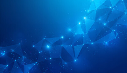 Abstract Blue Geometric Pattern with Illuminated Triangles and Sparkling Points