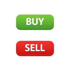 Green buy button and red sell button for trading and commerce