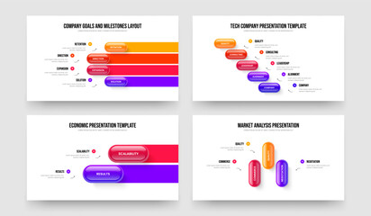 Project Analysis 4 5 2 3 Step Diagram Presentation Template Bundle. Marketing Proposal Four Five Two Three Option Infographic Frame Design Vector Illustration Set.