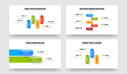 Advertising Planning 4 5 2 3 Step Infographic Slide Layout Bundle. Digital Visualization Four Five Two Three Option Diagram Frame Design Vector Illustration Set.