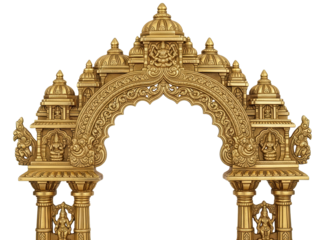 Grand Golden Temple Entrance Arch, South Indian Gopuram Design, Traditional Hindu Archway isolated