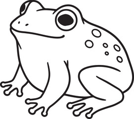 Fototapeta premium Simple black and white outline illustration of a smiling frog in side profile