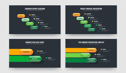 Digital Analysis Four Five Two Three Step Infographic Slide Template Vector Illustration Bundle. Sales Report 4 5 2 3 Element Diagram Frame Layout Set.