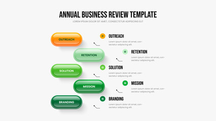 Modern Profile 5 Option Infographic Presentation Layout. Project Overview Slideshow Design Vector Illustration. Company Performance Five Step Diagram Slide Template.