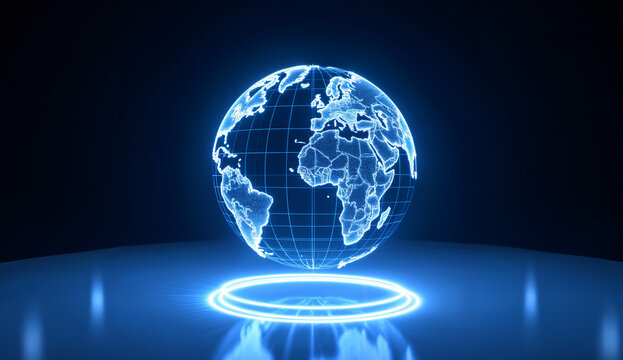 Glowing Blue Earth with Digital Grid Overlay