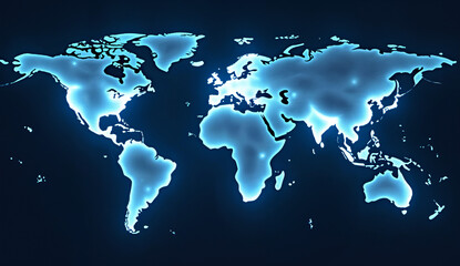 Obraz premium Glowing Blue World Map on Dark Background