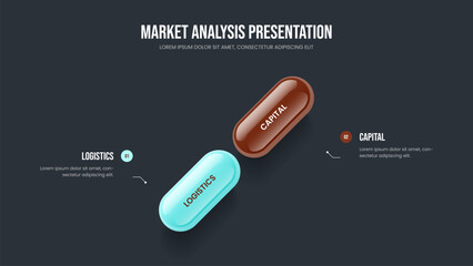Project Solution Slideshow Design Vector Illustration. Visual Development 2 Step Diagram Presentation Layout. Market Forecast Two Element Infographic Slide Template.