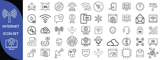 Internet icon set. Outline icons pack. Network related icon set. Contain linear sign network, web, communication, server, connect, connection, computer and more .big icon set 