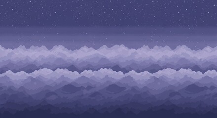 Pixel Art Nightscape with Starry Sky and Layered Cloudscape