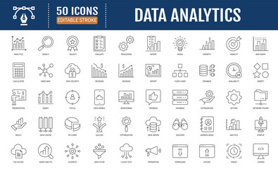 Data analytics line editable icon set. Containing
database, statistics, analytics, server, monitoring,
computing, network and more. Vector illustration with Editable Strokes