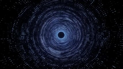Looping tunnel of glowing dots in 3D space — smooth sci-fi animation with infinite forward motion through digital vortex, dark abstract background - Powered by Adobe