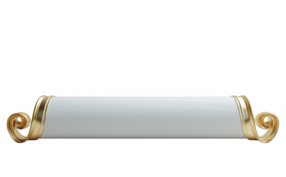 Elegant white scroll with ornate gold scrollwork on a black background