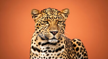 Naklejka premium Leopard portrait against an orange background