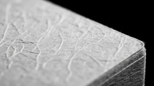 Wrinkled texture and fibrous, creased layers of delicate paper create an abstract monochrome close-up.