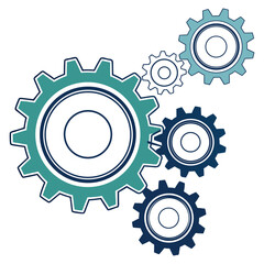 Interconnected gear wheels showcasing industrial teamwork and engineering precision in vibrant colors