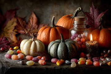 Halloween still life background with copy space