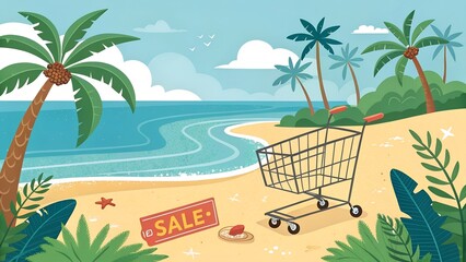 Obraz premium vibrant summer sale banner with beach scene