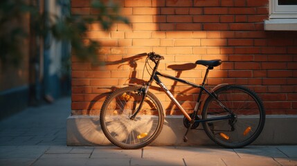 Obraz premium Minimalist Urban Scene with a Bicycle Leaning Against a Wall