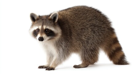Obraz premium A charming raccoon stands on all fours. Its soft fur and playful demeanor make it an engaging subject. This image captures the beauty of wildlife photography. Perfect for nature lovers. AI