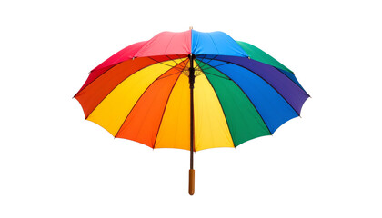 Vibrant Rainbow Beach Umbrella Offering Shade from Sunlight on a White Background