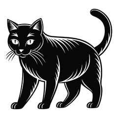 Stylized black cat walking
