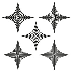 Star shape set. Geometric abstract form. Dynamic Vector illustration. Modern line pattern.